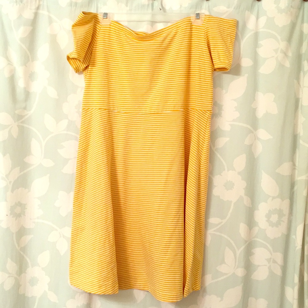 Yellow and white off the shoulder dress